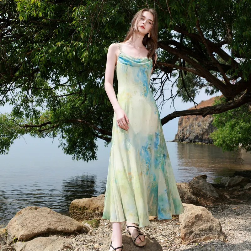3COLOUR Slip Dresses Women's Pea Green Floral-6