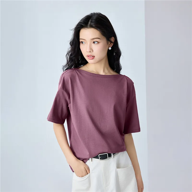 UNIQLO Drop Shoulder Sleeve T Shirt Women's 98 Dark Purple Red-4