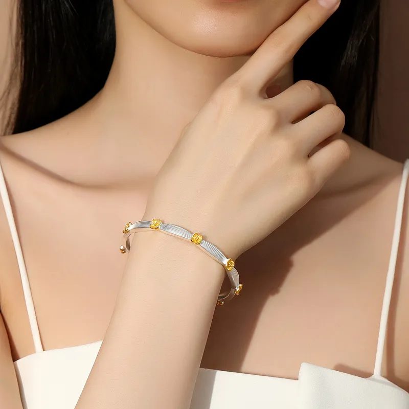 YASHENGZHUBAO 999 Fine Silver Sterling Silver Bracelets Women's-2