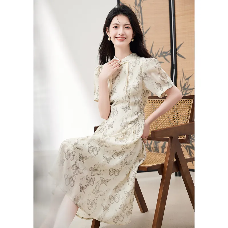 XINFEIYU Short Sleeved Dresses Women's Beige-1