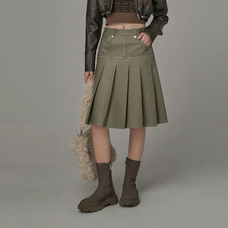 CHUU Casual Short Skirts Women's Gray Green-2
