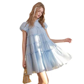 ELF SACK Short Sleeved Dress Women's Shimmery Blue
