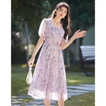 Like The Age Of Water Spring And Summer Long Sleeved Dresses Loose Fit Women's Purple