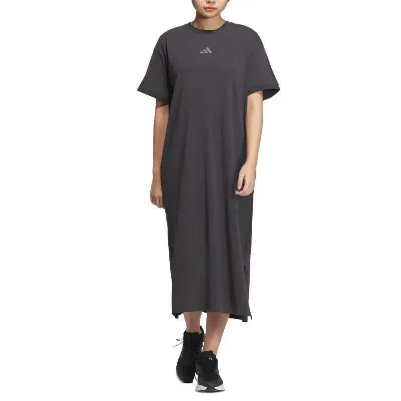 Adidas Word Short Sleeved Dress Women's Carbon Gray-1