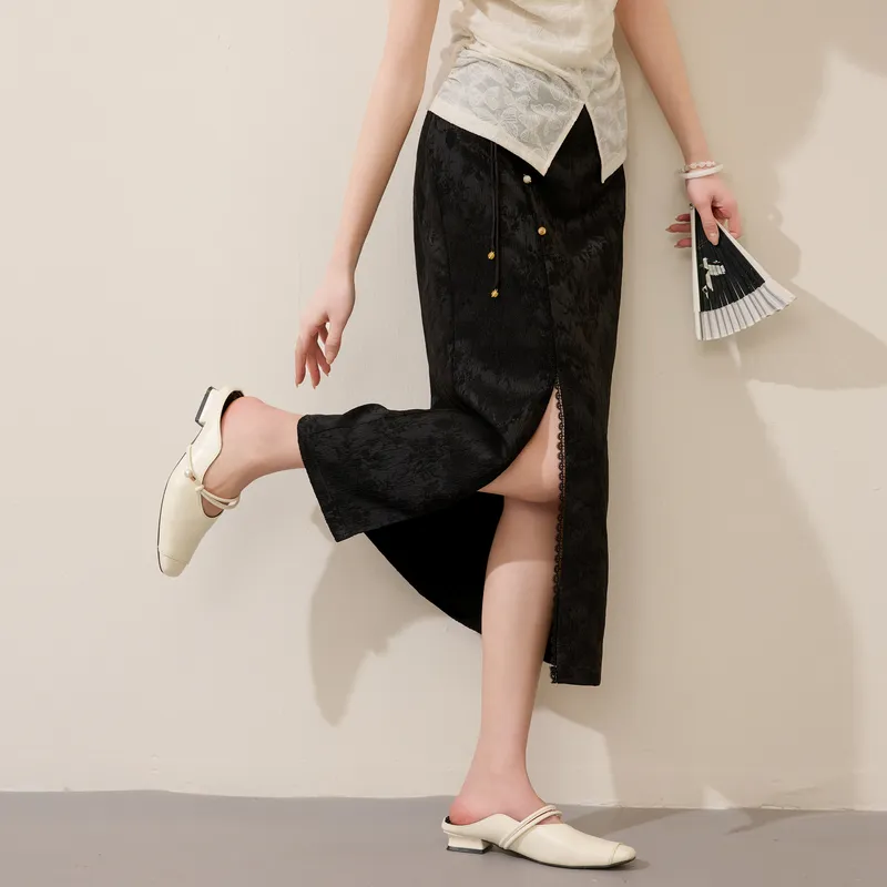 3COLOUR Casual Long Skirt Women's Black-2