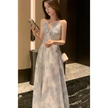 XIANSINIAO Slip Dresses Women's Blue