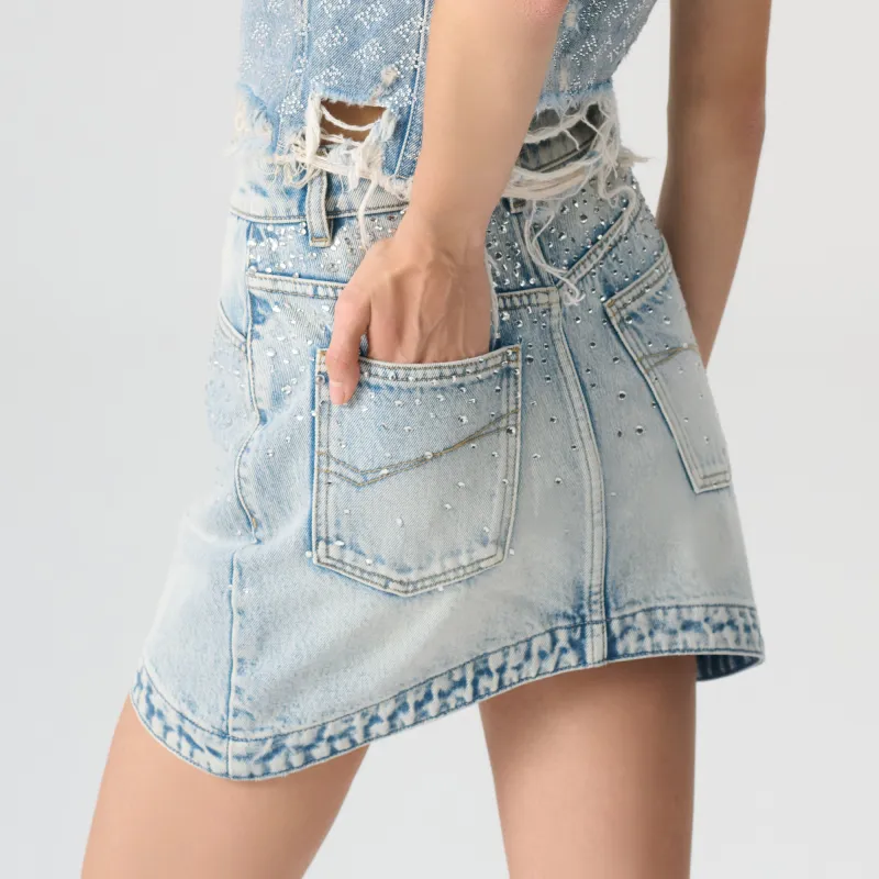 TCH Casual Short Skirts Women's Denim Blue-6