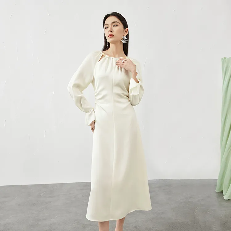 SENTUBILA Long Sleeved Dresses Women's Apricot-3