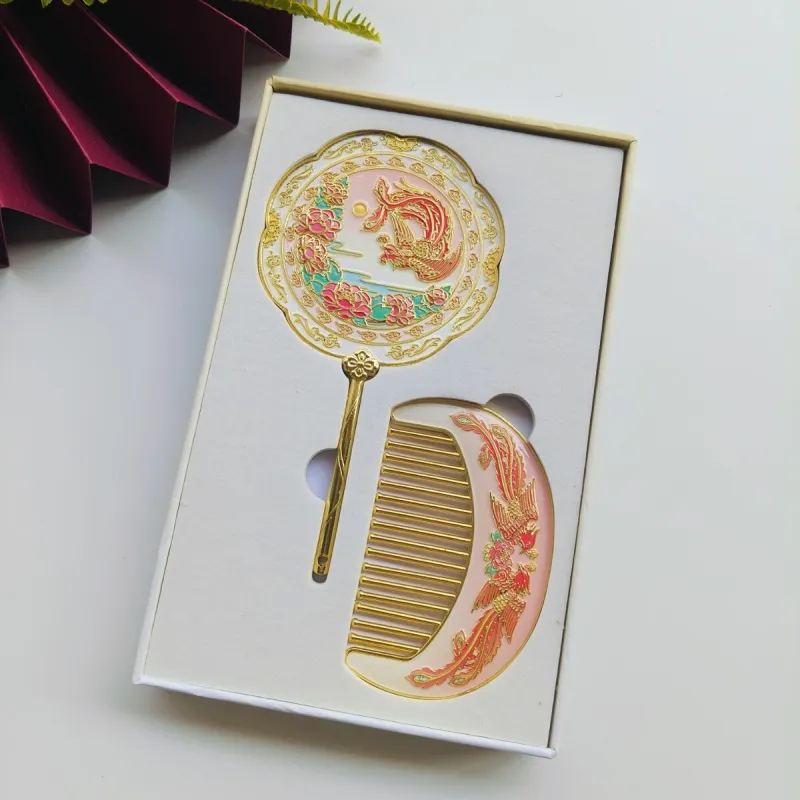 Future Maple Chinoiserie Phoenix Play Peony Traditional Chinese Style Metal Makeup Mirror Portable-1