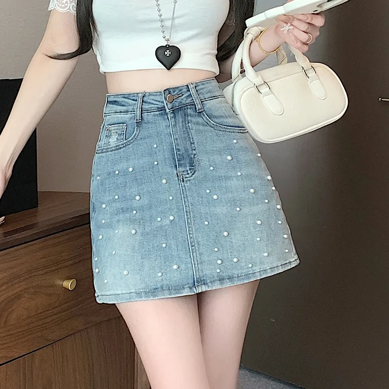 XIANSINIAO Denim Short Skirts Women's-1