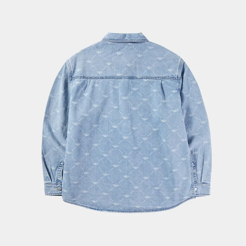 HLA JEANS Shirt Men's Denim Blue Pattern 02-4