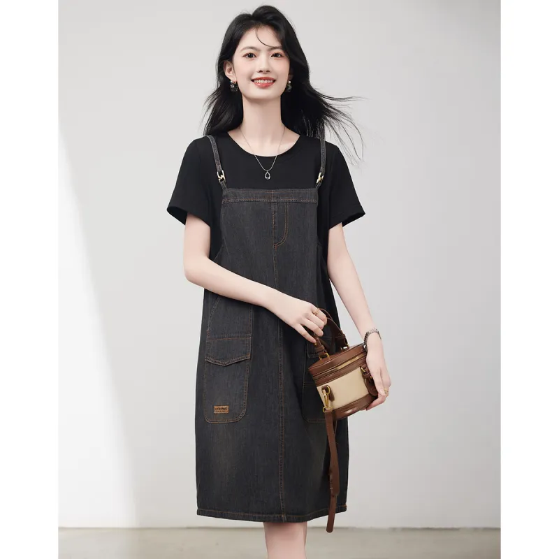 Like The Age Of Water Spring And Summer Long Sleeved Dresses Loose Fit Women's Black-2