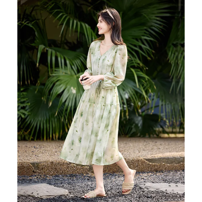 Still Quiet Long Sleeved Dress Women's Green-1