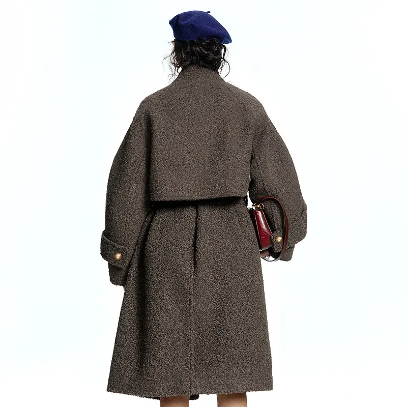 ELF SACK Coat Women's Black Truffle Color-3