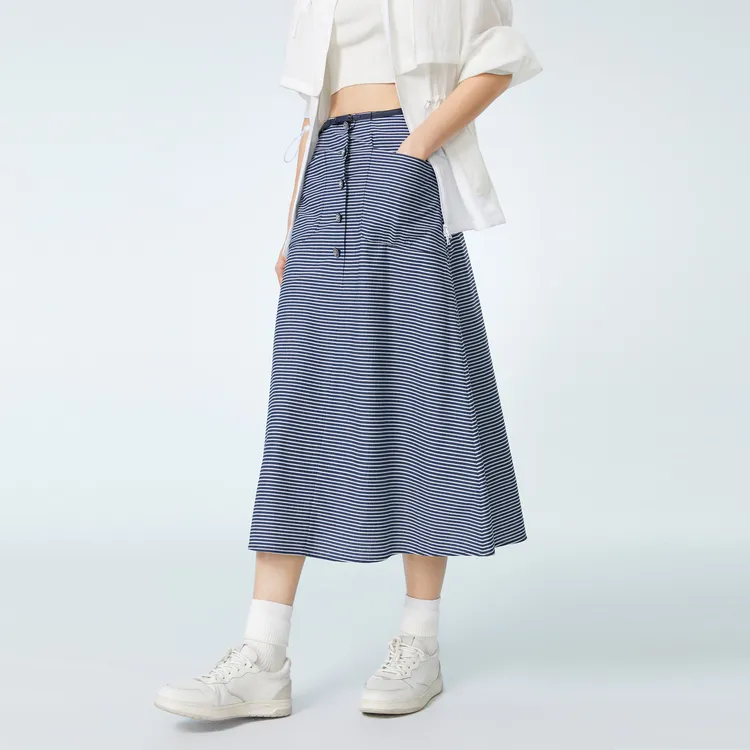 OVV Casual Long Skirts Women's Navy Blue Stripes 52-2