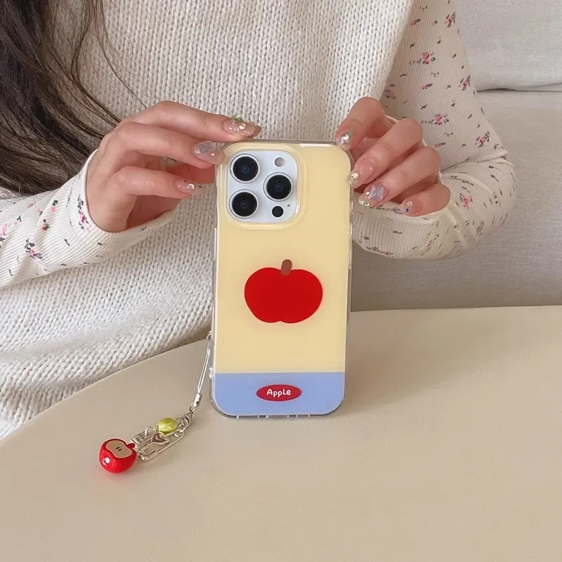 KVZUVUU Acrylic Material Cute Red Apple Pendant Phone Cases Compatible With IPhone 16/15 Pro Max/Apple 13/14 Pro/Max-1