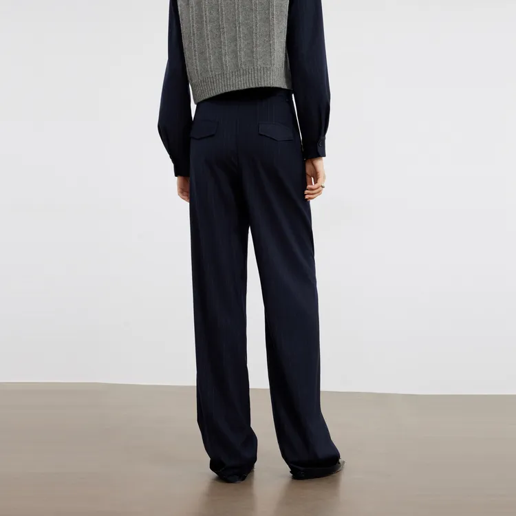 ELLE Casual Pants Women's Navy Blue-3