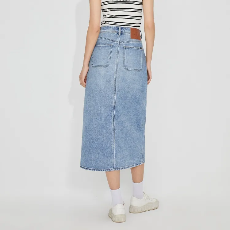 ONLY Denim Long Skirts Women's 350 Washed Denim Blue 350 JEANS BLUE-3