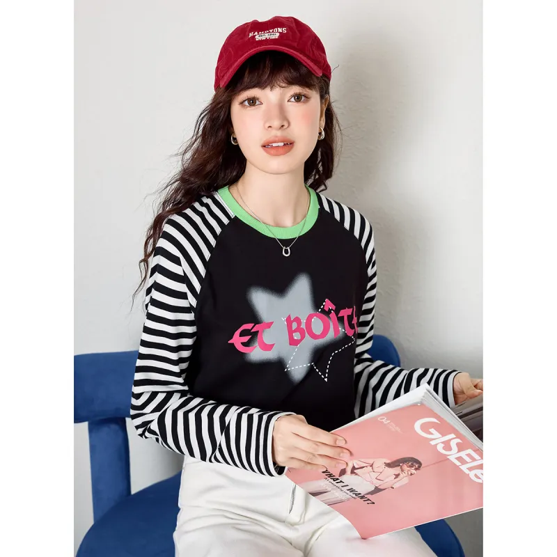 FAWENXIANGZI Raglan Sleeve T Shirt Women's Black Regular-4