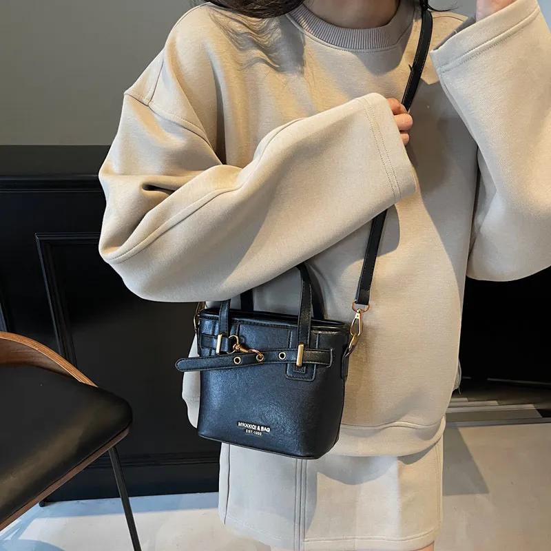 HCXK PU Bucket Bag Crossbody Handbag Unisex Ancora Red/Coffee/Brown Black-7