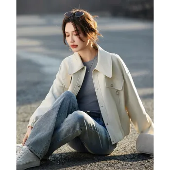 TERRE BLEUE Leather Jacket Women's Ecru