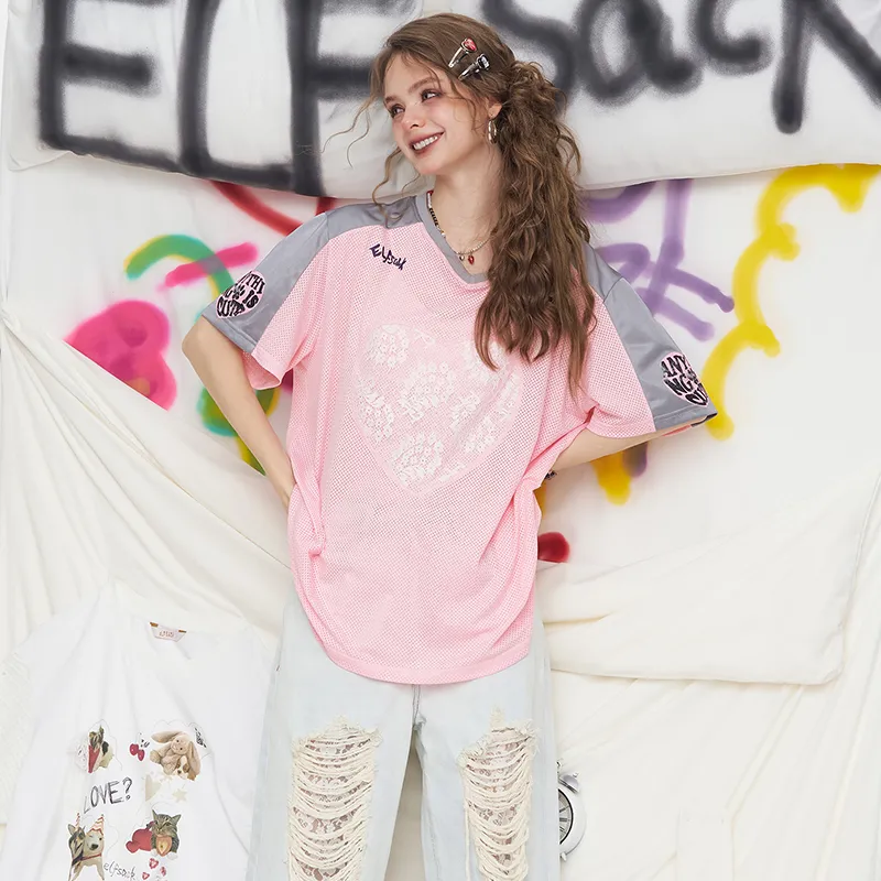 ELF SACK T Shirts Women's Naughty Leather Pink-3