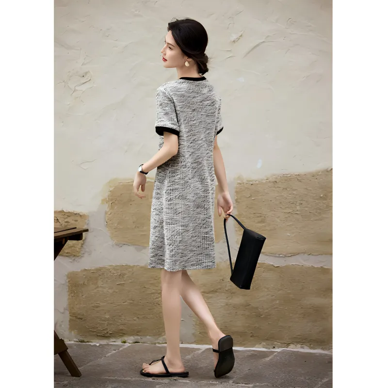 LUYOUYE Short Sleeved Dress Women's Black White-1