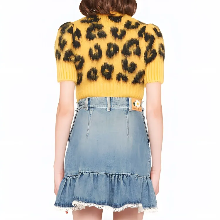 MIU MIU Women's Leopard Knit Cropped Wool Sweater Yellow-2