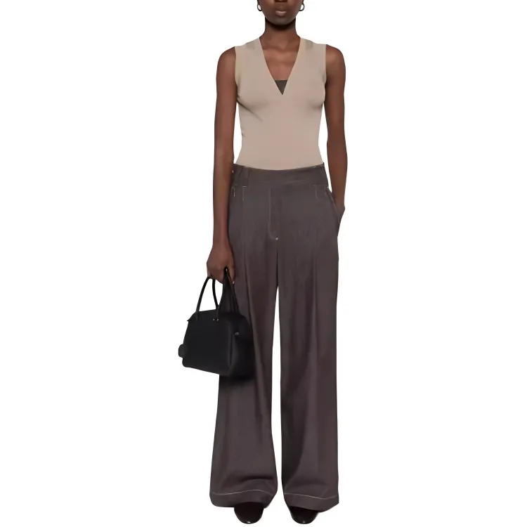 Brunello Cucinelli Ribbed Hem V Neck Top-1