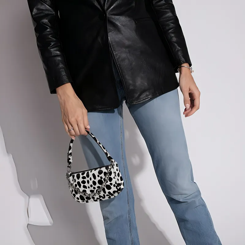 By Far Mini Rachel Leather Shoulder Bag, Handbag Women's Black White-4