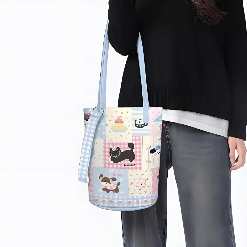 AOSONG Suede Technology Fabric Shoulder Bag Regular Unisex Blue/Pink/Yellow-1
