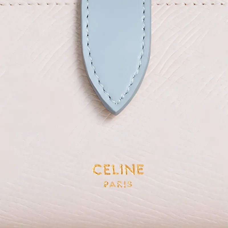 CELINE Grained Calfskin Key Pouch Women's Pink/Blue-4