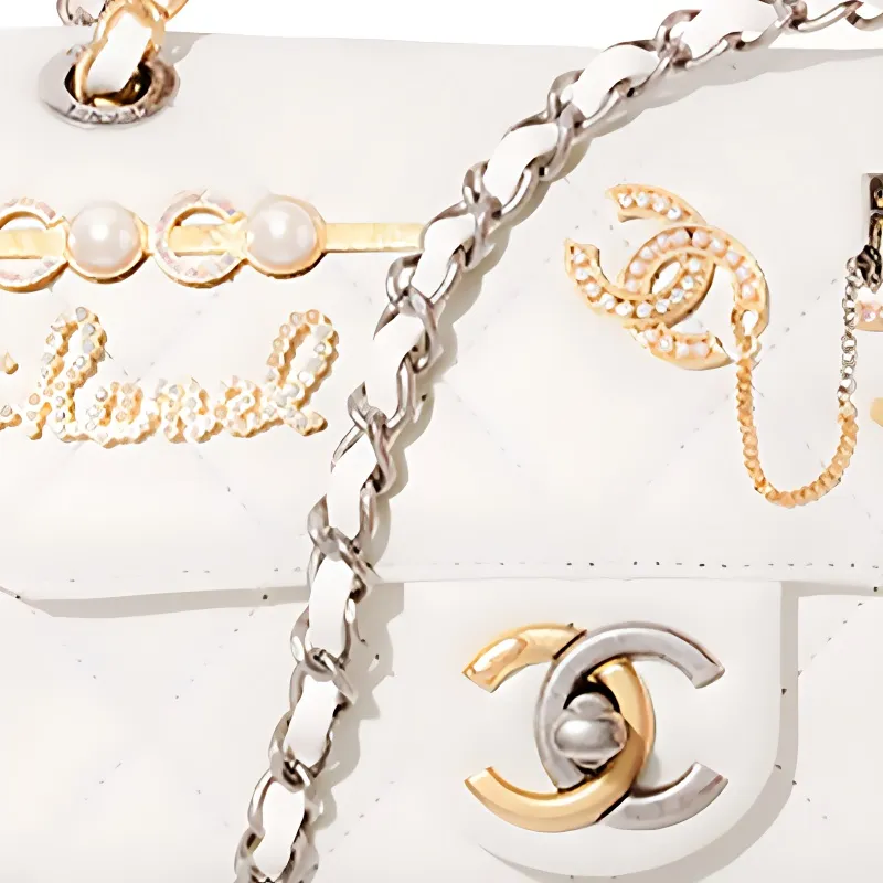 CHANEL Lambskin With Rhinestone Flap Bag, Crossbody Bag, Shoulder Bag Mini Women's White-4