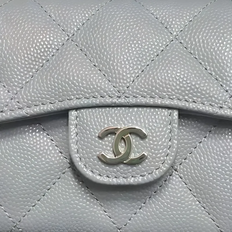 CHANEL Grain Embossed Litchi Calfskin Evening Bag Coin Purse Card Holder Crossbody Bag Women's Cyan-1