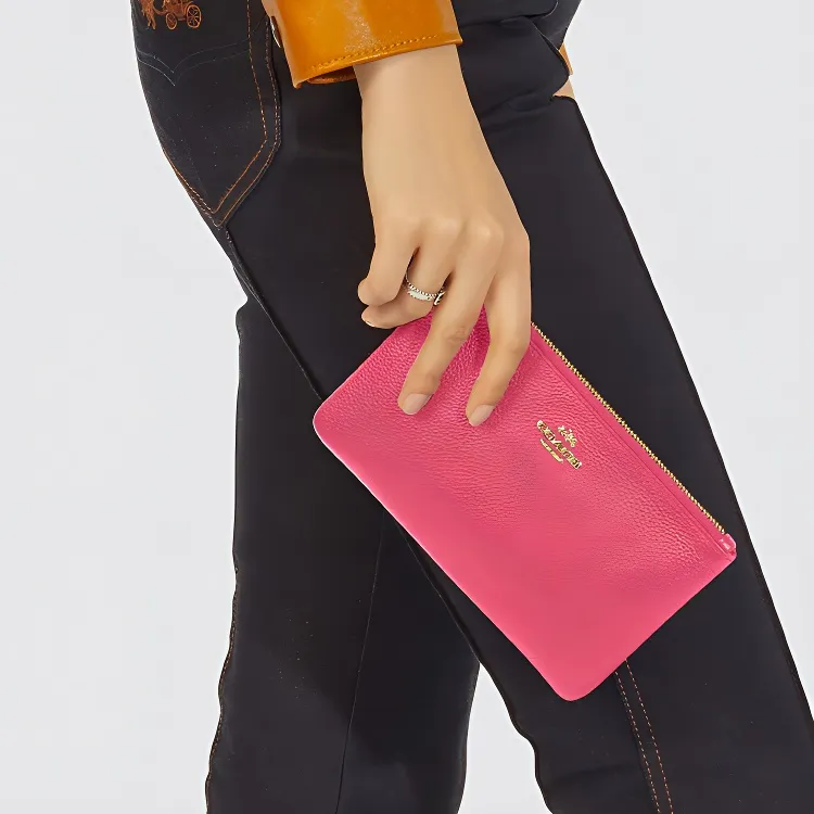COACH Wristlet Leather Pochette Wrist Bag Clutch Trumpets Women's Pink-4