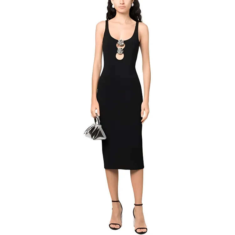 Blumarine Rose Plaque Cut Out Detailed Midi Dress-2