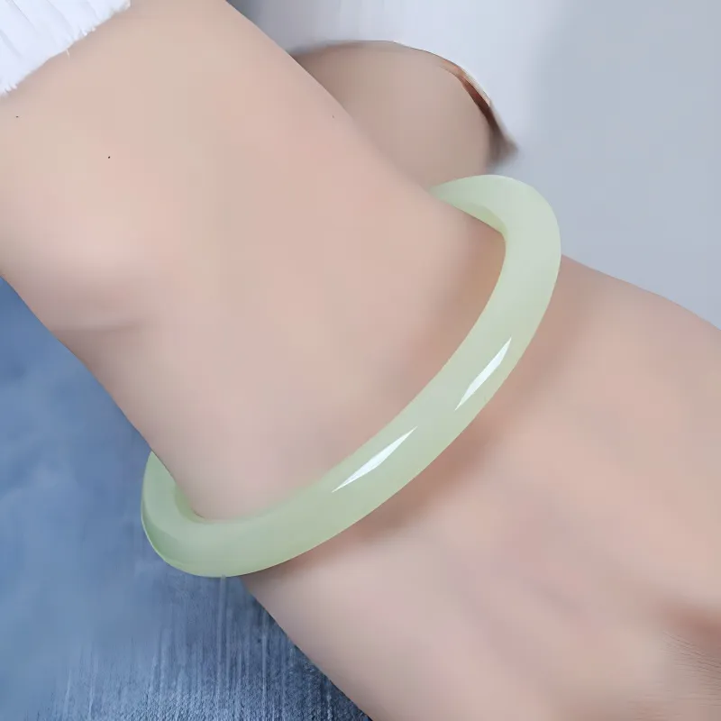 MUSHIFEN Hetian Jade Slim Bangle Pale Greenish White Jade Women's-4