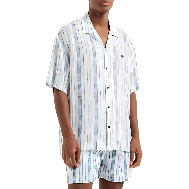 EMPORIO ARMANI SS25 Shirt Men's Blue White-1