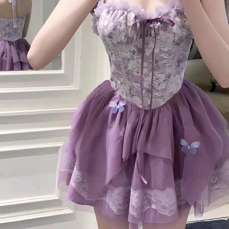 TURN UP Slip Dress Women's Violet+Bowknot Hair Tie Comes With-3