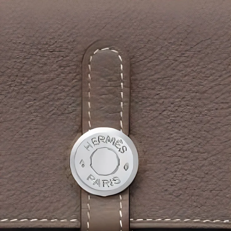 HERMES Dogon Togo Calfskin Card Holder Women's 18 Etoupe Elephant Gray-2