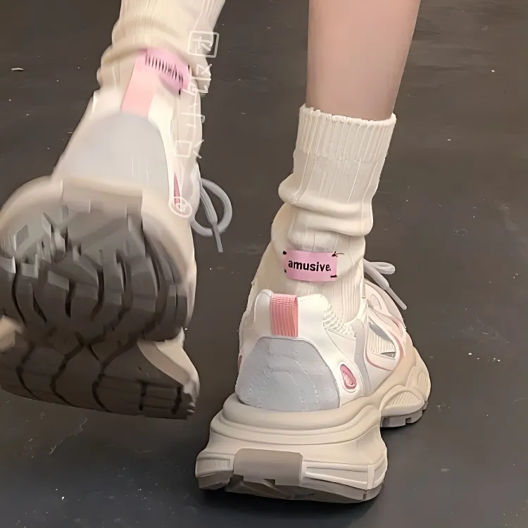 Puppytown Slip Resistant And Abrasion Resistant Coverage Low Top Chunky Sneakers Women's Beige Pink-3