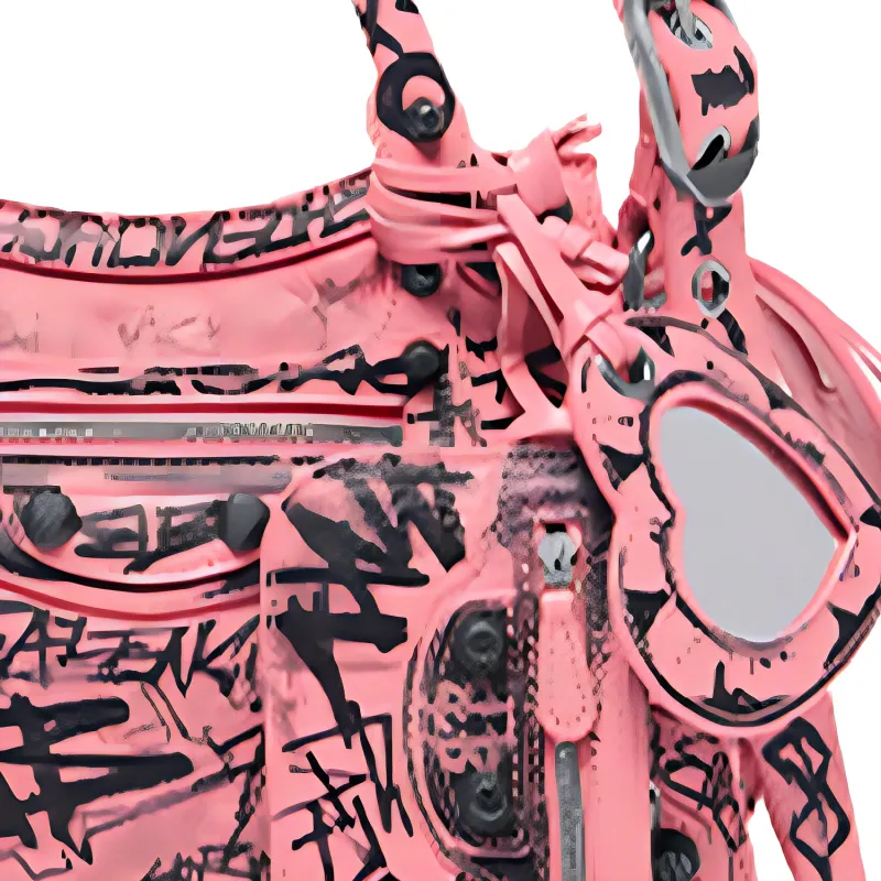 Balenciaga Neo Cagole Graffiti Print Fine Grained Sheepskin Shoulder Bag, Crossbody Bag, Handbag Mini Women's Pink-4