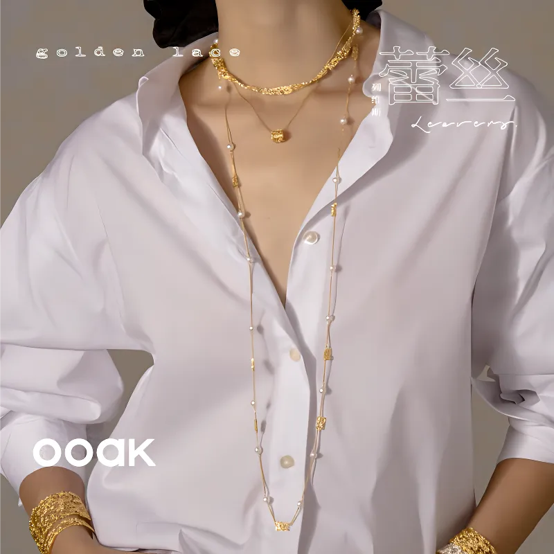 OOAK Levis Lace Collection 18K Gold Plated Pearl Necklace, Box Women's-1