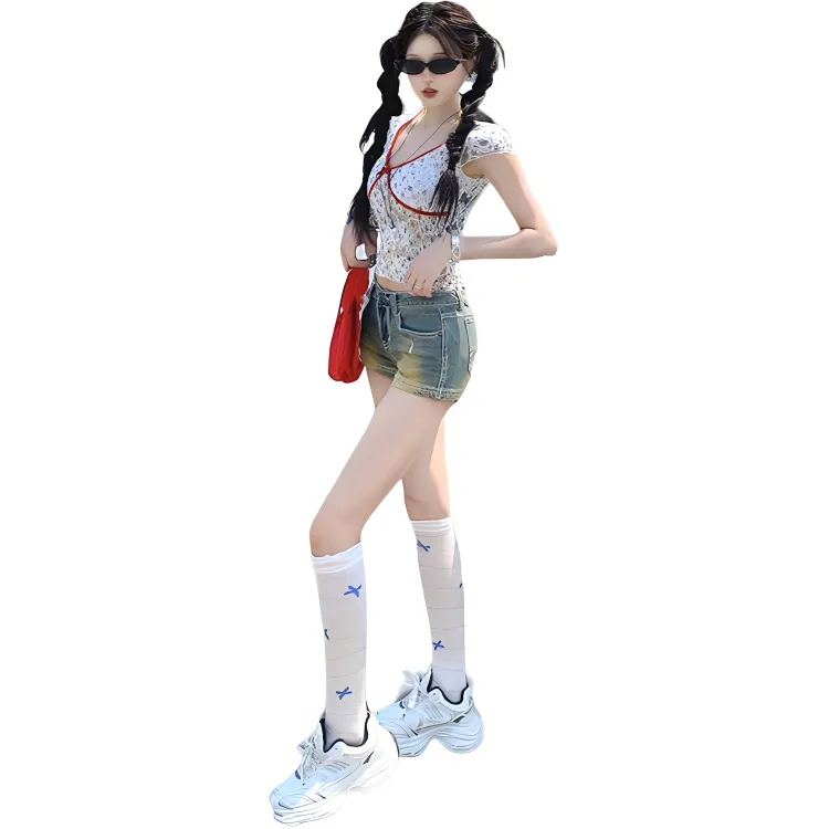Kazakhstan Denim Shorts Women's Nostalgic Blue-4