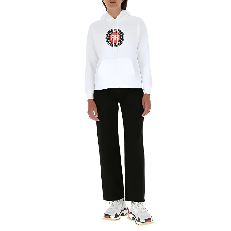 Balenciaga Logo Printed Hoodie 'White'-2