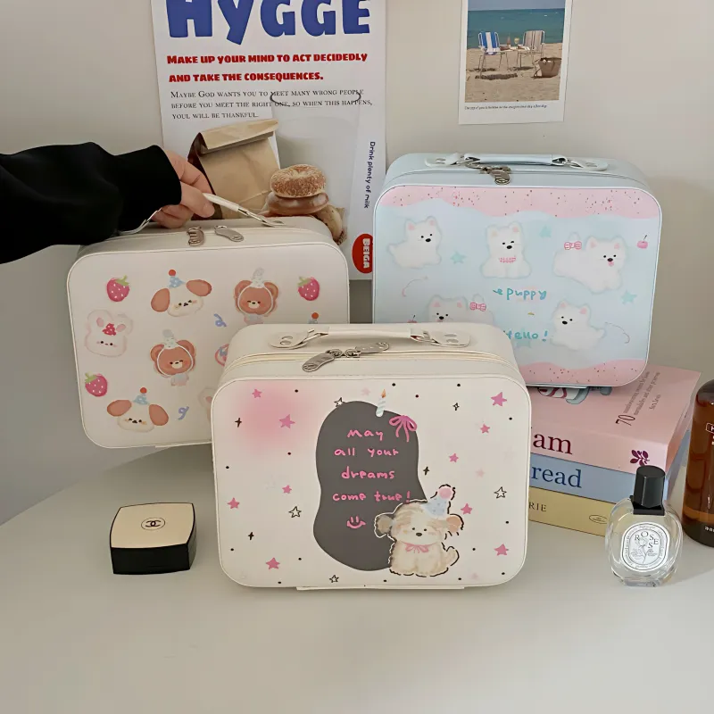 Love Of Wormwood Portable Large Capacity Mirror With Handle Makeup Bags Girlish Heart-1