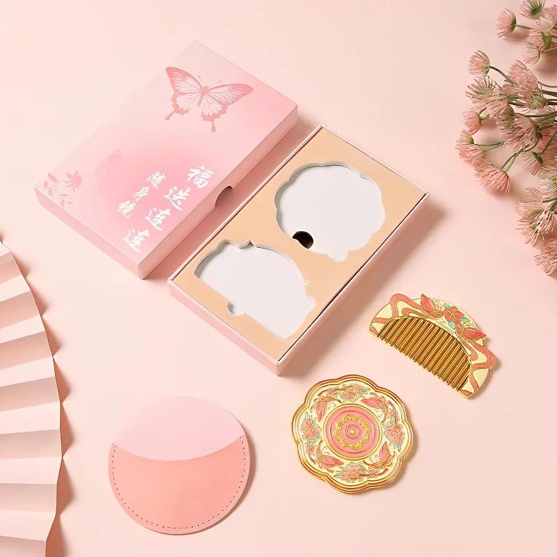 Future Maple Chinese Style National Cultural Creativity Fu Duo Pocket Mirror Comb Make up Tools Convenient-2
