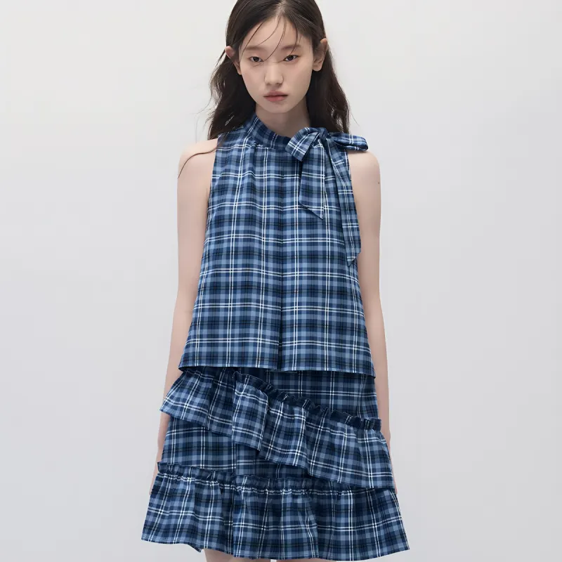 IQC Sleeveless Dress Women's Plaid Blue-2