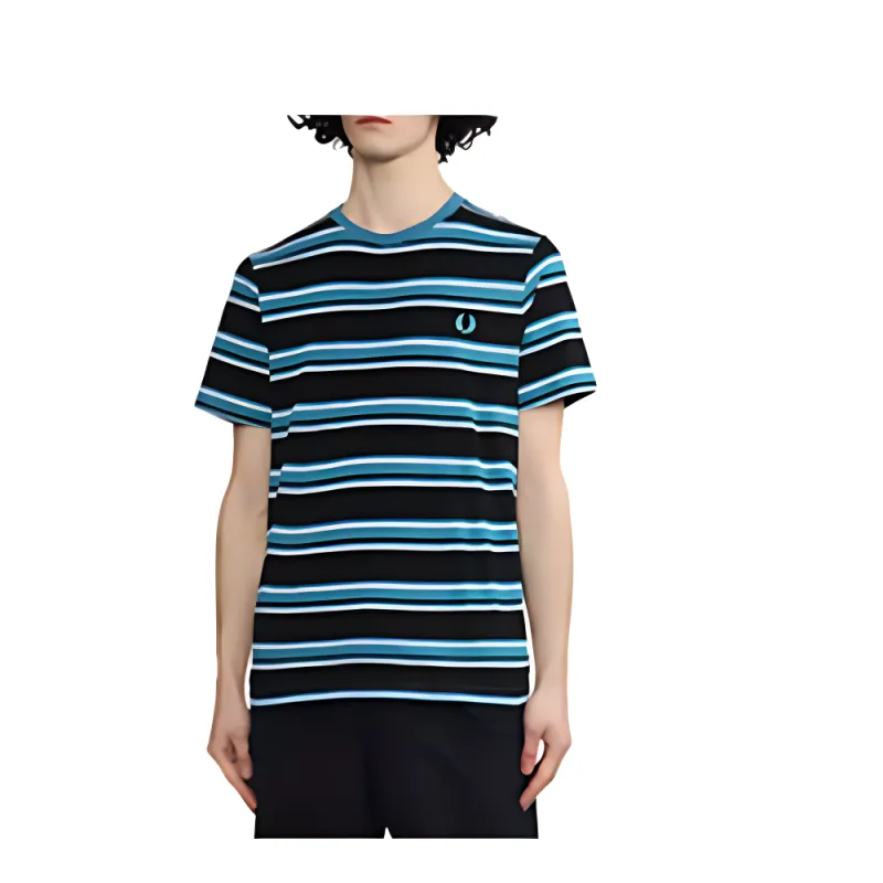 FRED PERRY Logo embroidered Striped Cotton T shirt-2