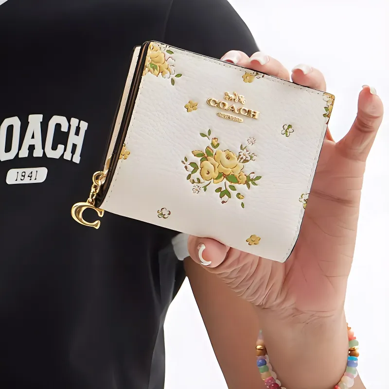COACH Leather Wallet Mini Women's Chalk & Yellow-4